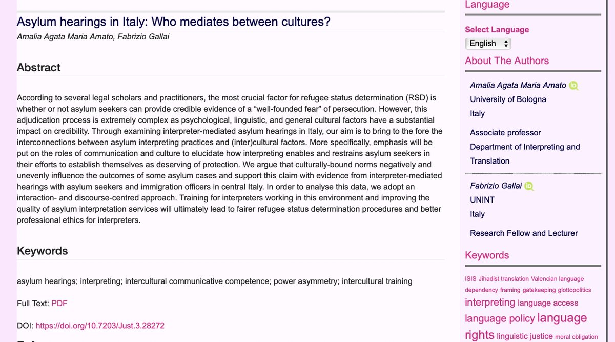 monzoneta's tweet photo. 🎙️The latest publication by Amalia Amato and Fabrizio Gallai is out! "Asylum hearings in Italy: Who mediates between cultures?" Just published in Just. Journal of Language Rights &amp; Minorities #1nt #AsylumHearings #Italy #LanguageRightsMinorities #OA https://t.co/9MVGHCZpLy https://t.co/1L37oCzlT3