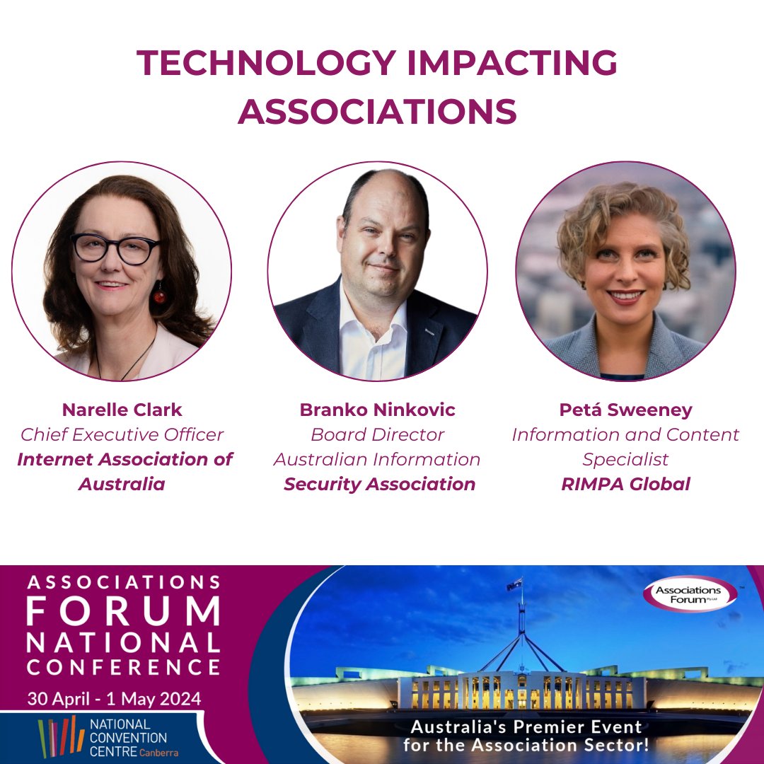 DON’T MISS OUT REGISTER HERE
lnkd.in/e9k8QKf Do you know how to utilise technology effectively to enhance the member experience? Narelle Clark, Branko Ninkovic and Peta Sweeney FRIM will look at the pivotal role associations play in driving innovation.
#AFNC2024