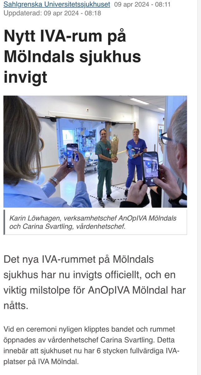 Nu har vi invigt ett nytt intensivvårdsrum! På @sahlgrenska i Mölndal finns det och bidrar redan till att öka operationskapaciteten. 

Verksamhetschefen Karin Löwhagen är glad och jag med! #SU_ordföranden