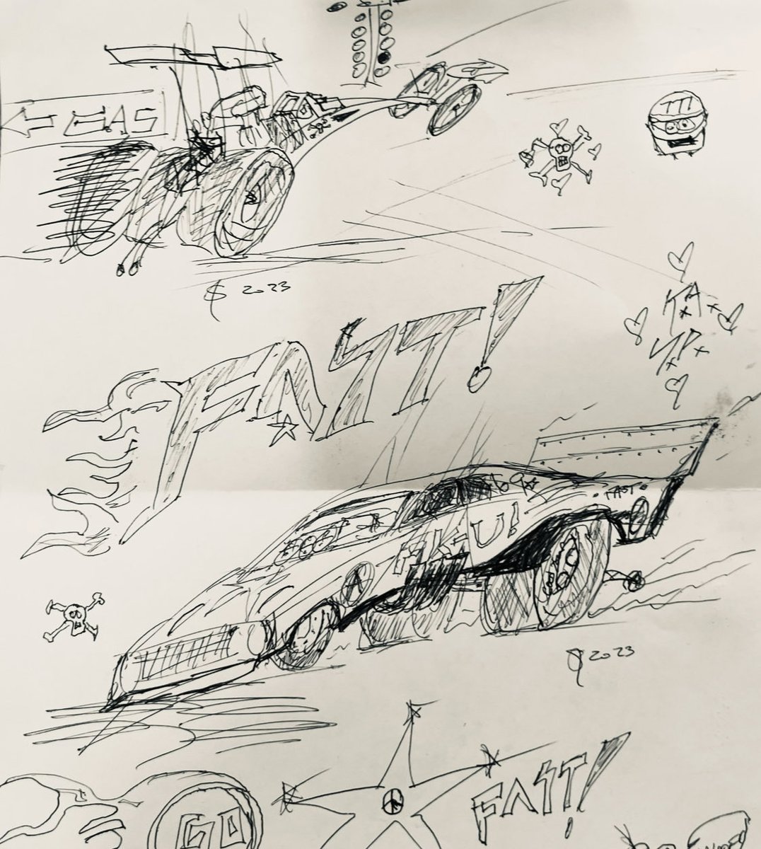 Yes, I still doodle the same drag race cars as I did in grade school. Always got good grades in art. Creating the RATT logo though did take some time from the first design I did in 1980 for my 45 single. It didn’t take shape till 84, I made it sleeker by late 8o’s. ⁦@NHRA⁩