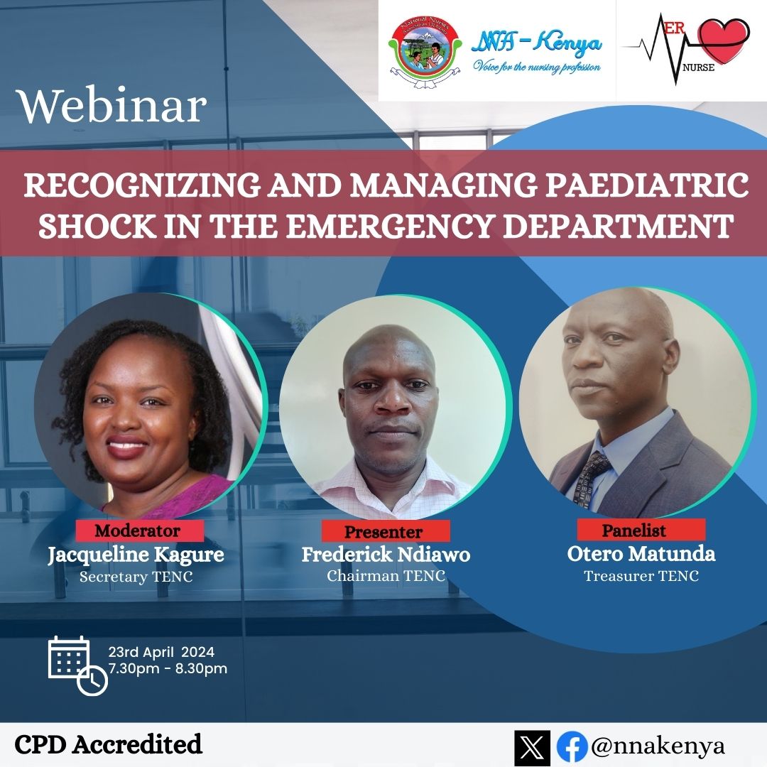 National Nurses Association of Kenya in partnership with Trauma & Emergency Nurses' Chapter invites you to a scheduled Webinar Register in advance for this meeting: us06web.zoom.us/meeting/regist…