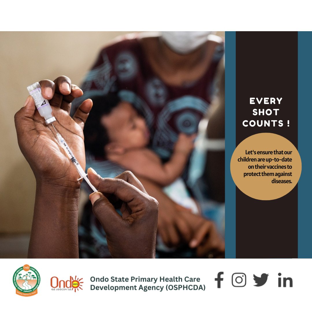 Every shot counts! Routine immunizations are a vital part of our children healthcare routine. Let's protect our them against vaccine-preventable diseases. Visit the nearest health facility today to get them vaccinated.

#PreventDisease
#SupportImmunization
