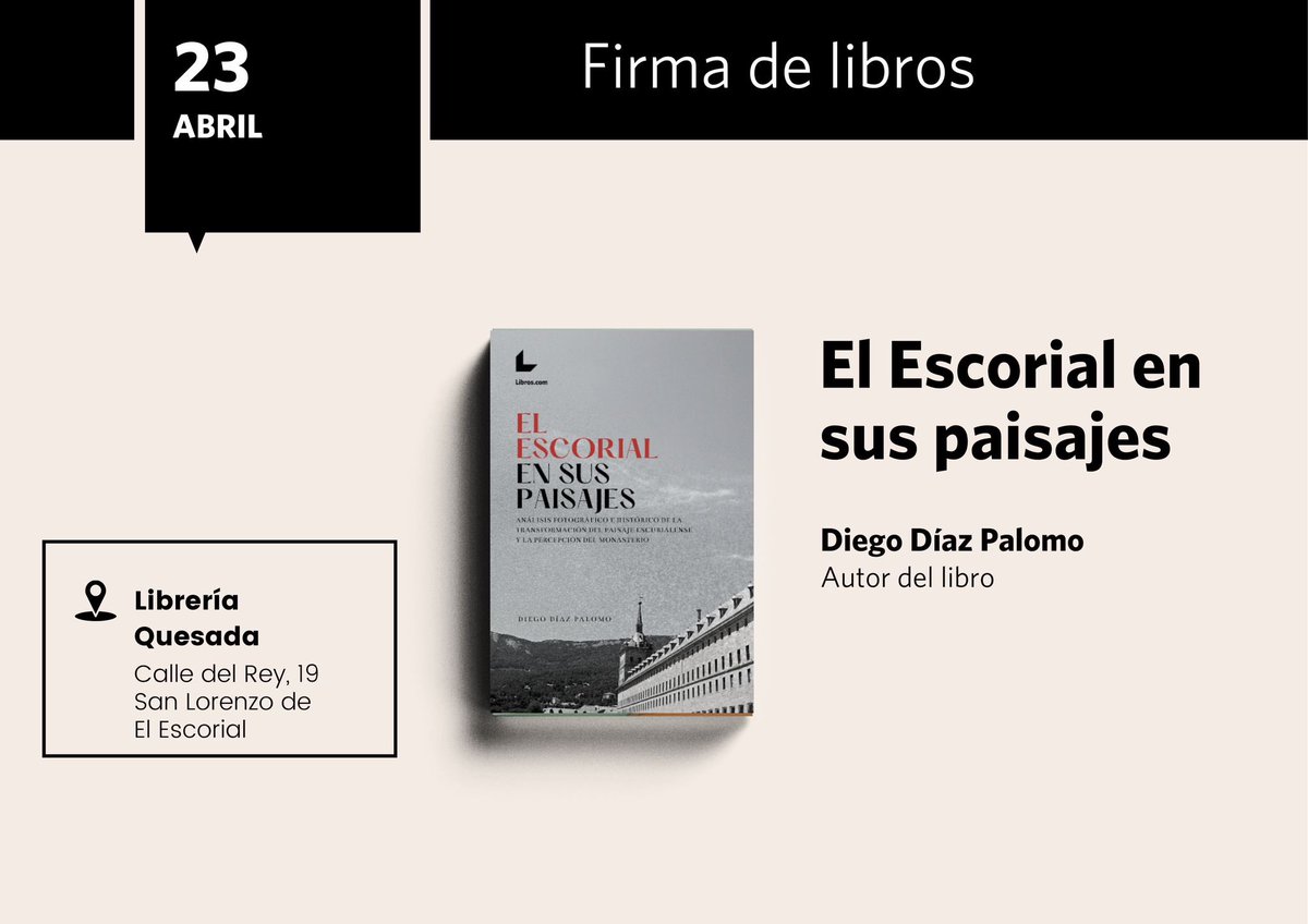 No todos los días celebras el #DiaDelLibro con la satisfacción de sacar tu libro a la venta “El Escorial en sus paisajes” de @libroscom ya disponible Este proyecto en el que muchas/os fuisteis mecenas😊 Os espero esta tarde de 18 a 19:30 en Librería Quesada para celebrarlo📝