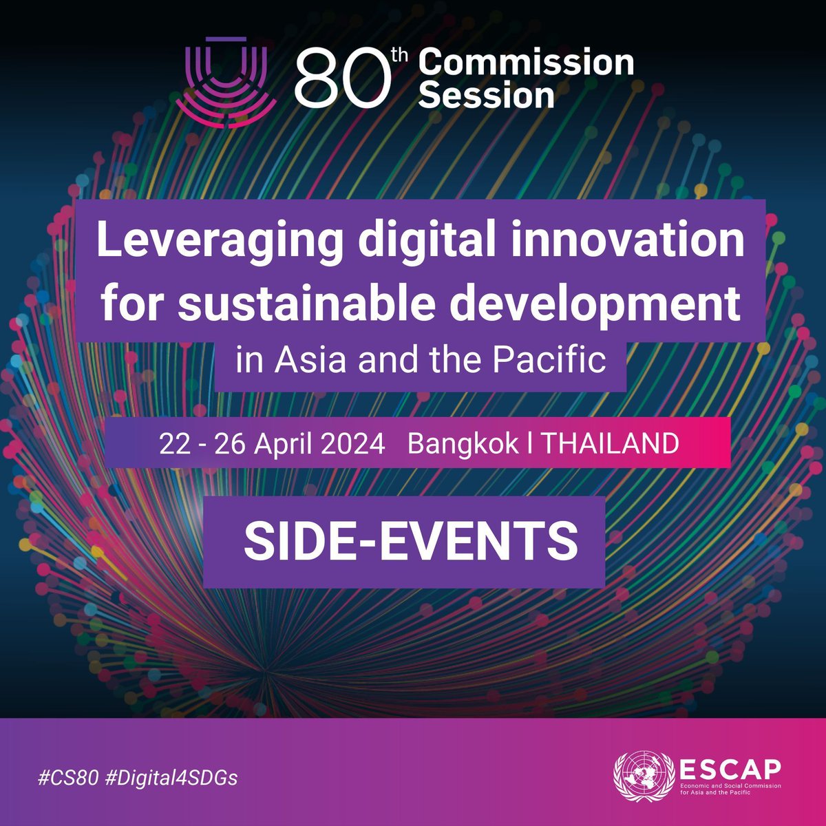 🔥 Unlock #Digital4SDGs with @UNESCAP and partners!

Every day this week, #CS80 side-events offer deep dives into sustainable digital innovation across #AsiaPacific.

Expert insights, transformative ideas & innovative solutions. Sign up to join ➡️ buff.ly/49dmZ1f