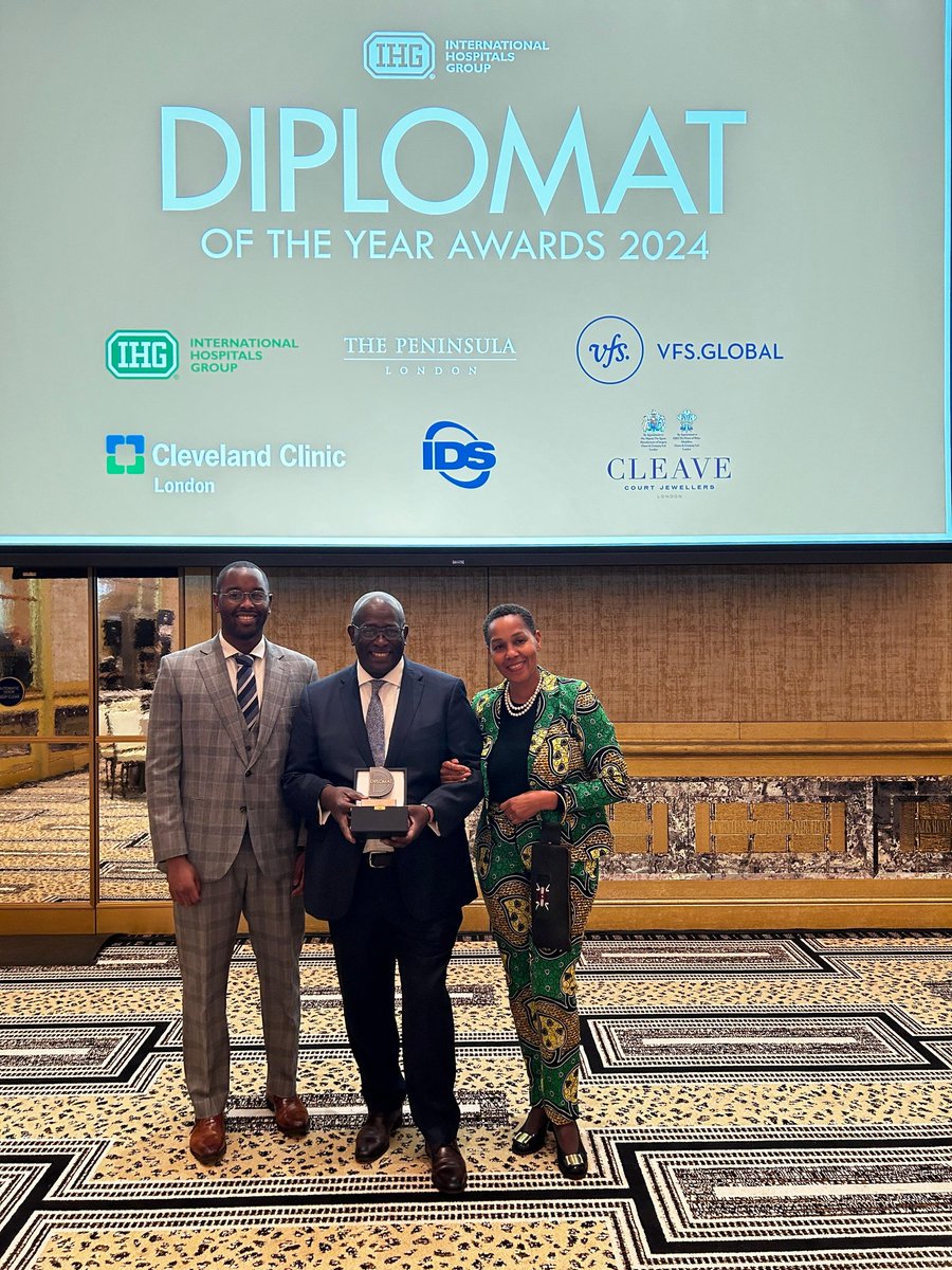 Delighted & honored to be awarded 2024 #Diplomat of the Year from #Africa at glittering London Diplomatic Corps event hosted by @DiplomatLondon. Award underlined recognition of Kenya's work building strong bilateral relations & leadership on global issues. #DiplomatAwards2024