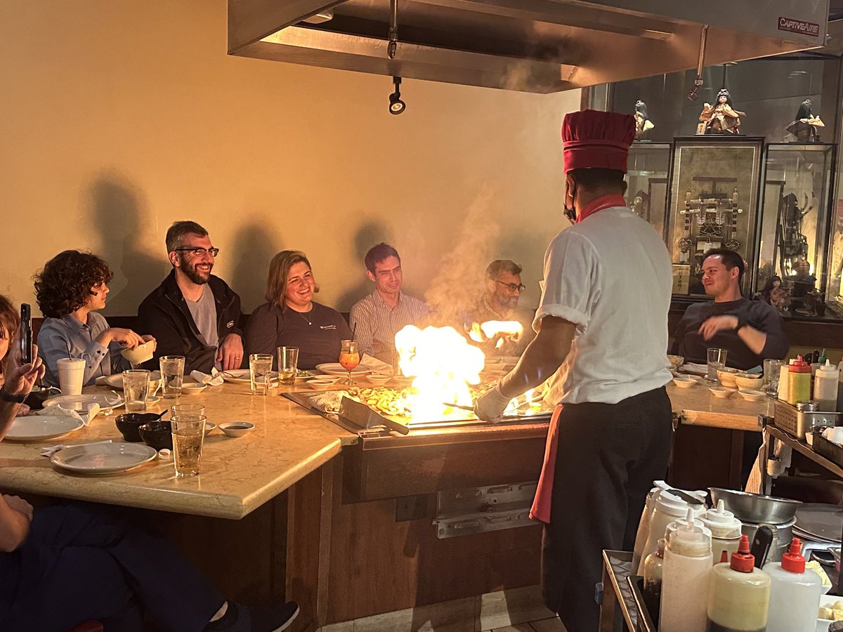 LisaTracyMD's tweet image. 🏆 Victory dinner for our chiefs for winning the ⁦@DukeSurgRes⁩ Video Challenge!  And is the famous ⁦@KN__Shah⁩ hiding behind one of those flames?  ⁦@DukeSurgery⁩ ⁦@SEAL_duke⁩ ⁦@JMigaly⁩ ⁦@DukeHernia⁩ ⁦@PhilipAFong⁩