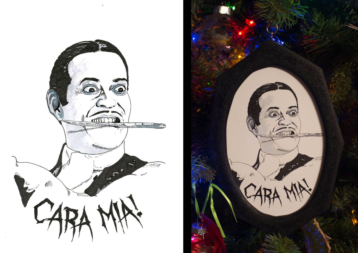 HopperCreative's tweet photo. Been doing these illustrations/ornaments for years, mostly Addams Family and Beetlejuice so far. Thinking about branching out from horror comedy to sci-fi for some new ones. Anyone want to see some silly Expanse illustrations? https://t.co/qCZ6J0cauT