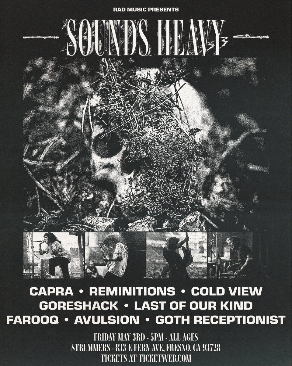 radmusicOF's tweet photo. We're only a week away from this absolute banger lineup at @StrummersFresno!! Grab your tickets NOW: https://t.co/c172S3vcTN
@Capraband @ReminitionsCA @FarooqMosh @avulsionhc #rad #radmusic #fresno #strummers #metal #metalcore #hardcore #deathcore #deathmetal #thrash https://t.co/kbR6eODCUK