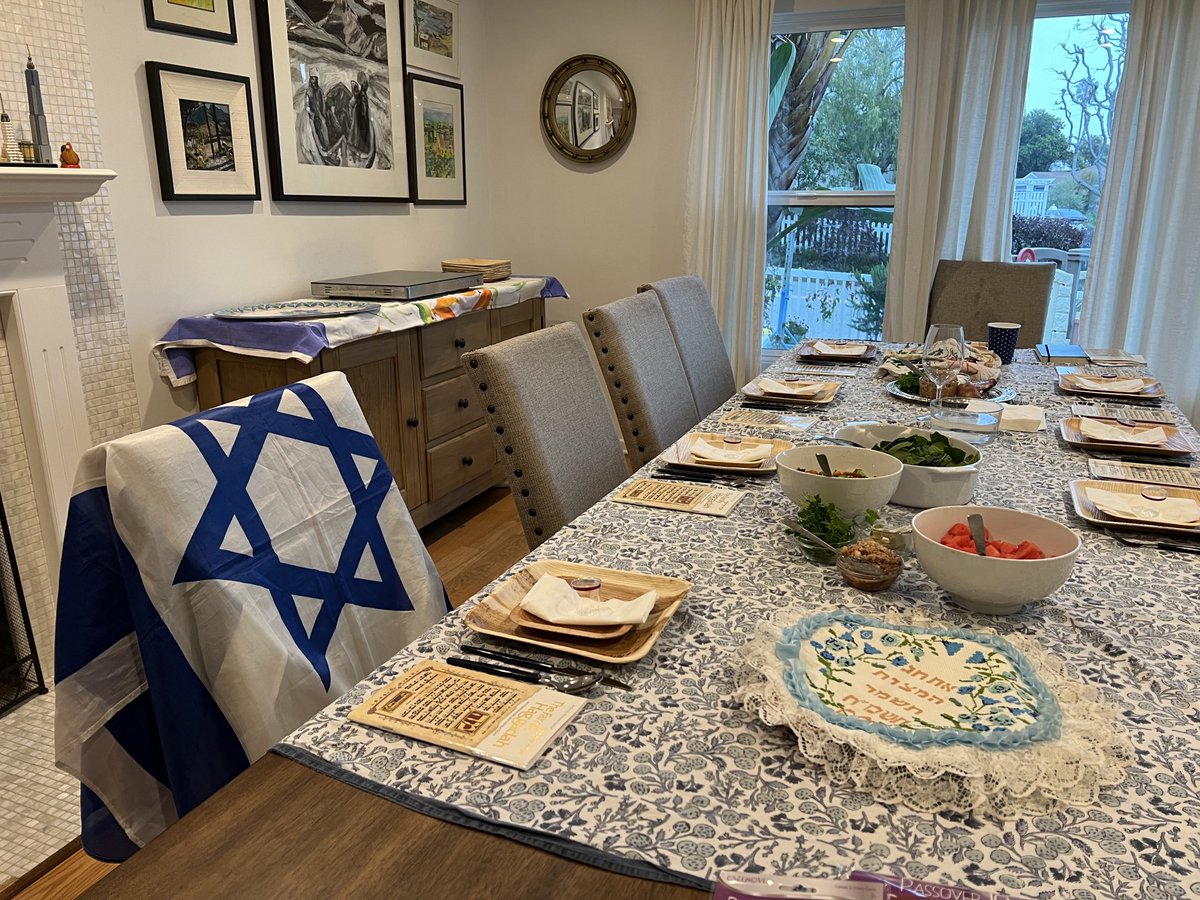 Table’s almost set. One empty chair for the hostages. May they be brought speedily from slavery to freedom. #HappyPassover
