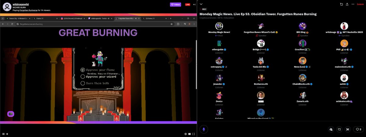 <a href="/w1ldmage/">w1ldmage 🔮 | KIND</a> burning a <a href="/forgottenrunes/">Forgotten Runes Wizard's Cult</a> wizard on  @MMM_FRWC live is crazy!