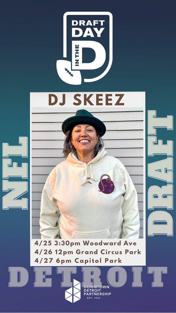 djskeez313's tweet photo. the @NFL Draft is coming to Detroit !!
If you’re downtown this week, come check me out!
Thurs 4.25 - 3:30pm at Woodward Ave Platform
Fri 4.26 - 12pm at Grand Circus Park
Sat 4.27 - 6pm at Capitol Park
@DowntownDet #DraftintheD #NFLDraft #DJSkeez https://t.co/g5YMZi8O9w