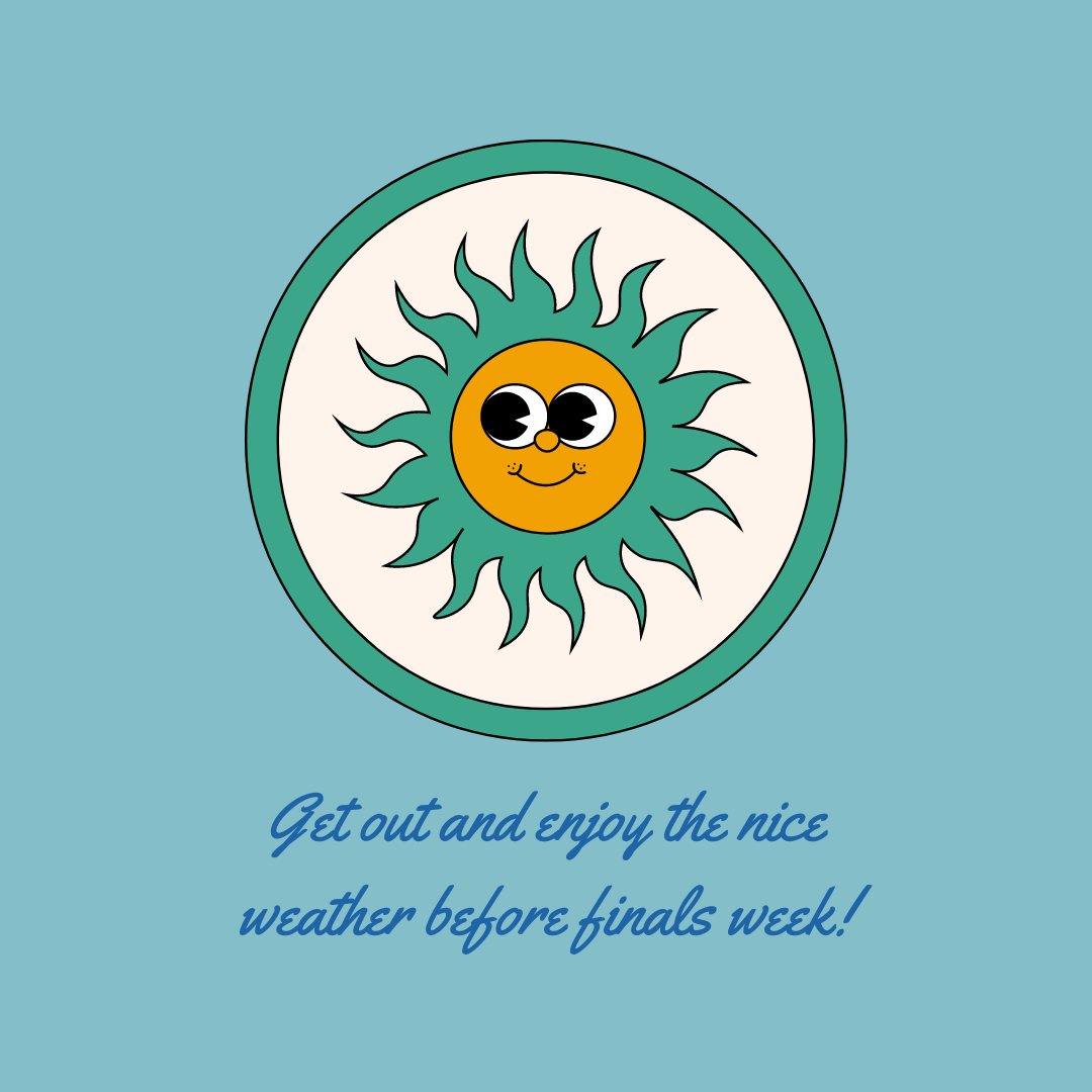 UMDParking's tweet photo. Sun's out, stress's out! ☀️ Take a breather before finals week hits. Get outside, soak up the sunshine, and recharge for the challenges ahead! 🌼
.
.
.
.
.
#finals #umd #umdstudents #duluth #duluthmn https://t.co/kI4a6O6tfY