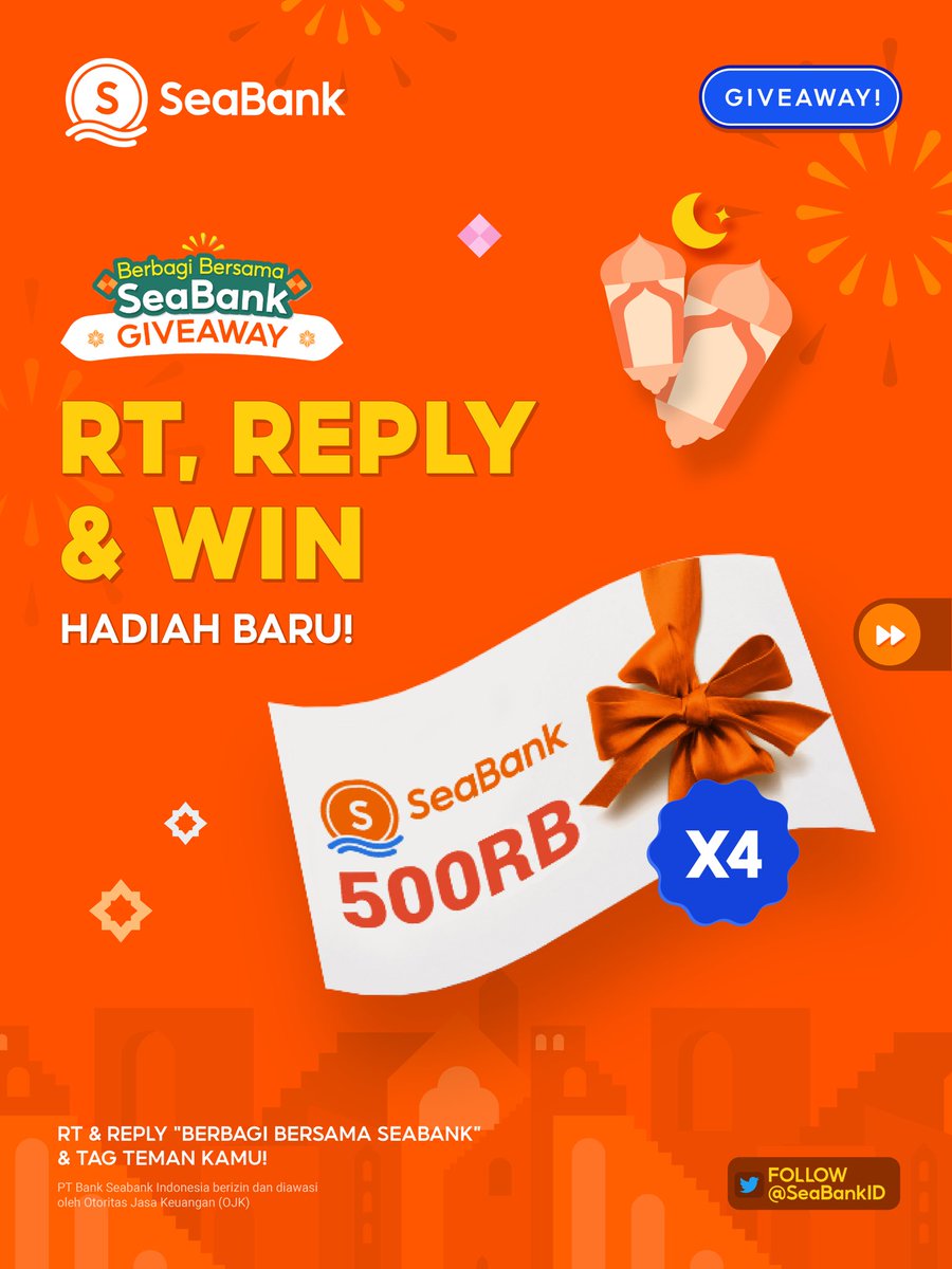 sosmedkeras's tweet photo. 💥HADIAH BARU: SALDO SEABANK 500RB x4🔥

Yuk ikuti langkah berikut:
1. FOLLOW Twitter @SEABANKID
2. LIKE &amp; RT Tweet ini
3. REPLY "Berbagi Bersama SeaBank" minimal 10x 
4. TAG TEMAN KAMU

Selengkapnya di slide ke-2 🥰 https://t.co/ml0DAqeg4h
