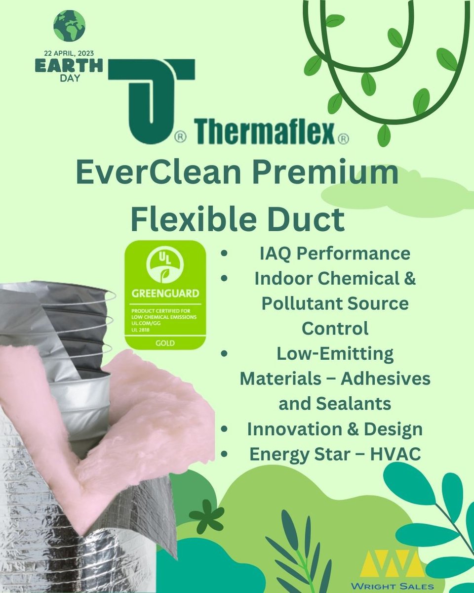 Every day is Earth Day with Thermaflex!
EverClean minimizes our global environmental impact and creates a more sustainable world through low-embodied energy, non-toxic materials, and low volatile organic compounds earning it the GREENGUARD Certification! #hvac #hvacservice #hvacr