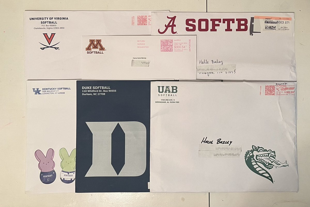 Thank you for taking time during your busy seasons to send me info about your great programs! @UVASoftball @Coach_Jo4444 @GopherSoftball @RitterPiper @AlabamaSB @UACoachMurphy @UKsoftball @UKCoachLawson @DukeSOFTBALL @DukeCoachYoung @UAB_SB @AJDaugherty1