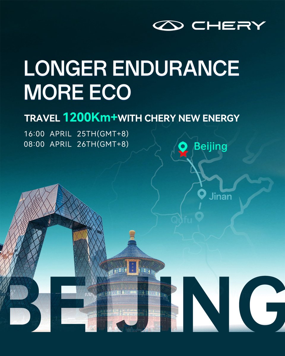 Excited for an epic 1200KM+ journey with Chery New Energy in China! Catch all the action live on April 25th/26th. See you there! 
#BeijingAutoShow #NewEnergyNewEcoNewEra #MornineWorkDiary #AIMOGA #Endurancemileage1200Km+
