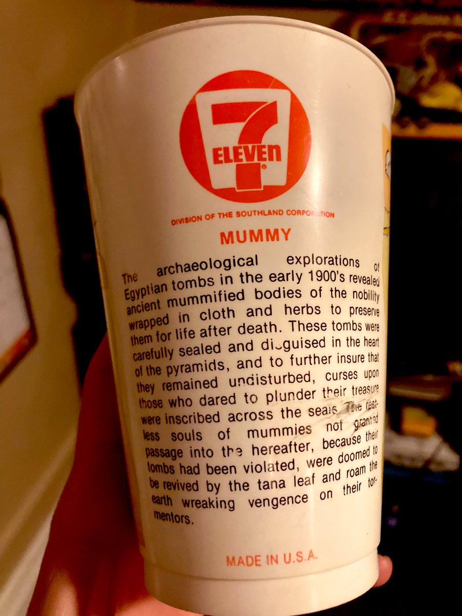 Did you know that in 1976, 7 Eleven had a “Monster Series” run of Slurpee cups? I found The Mummy at a flea market today.