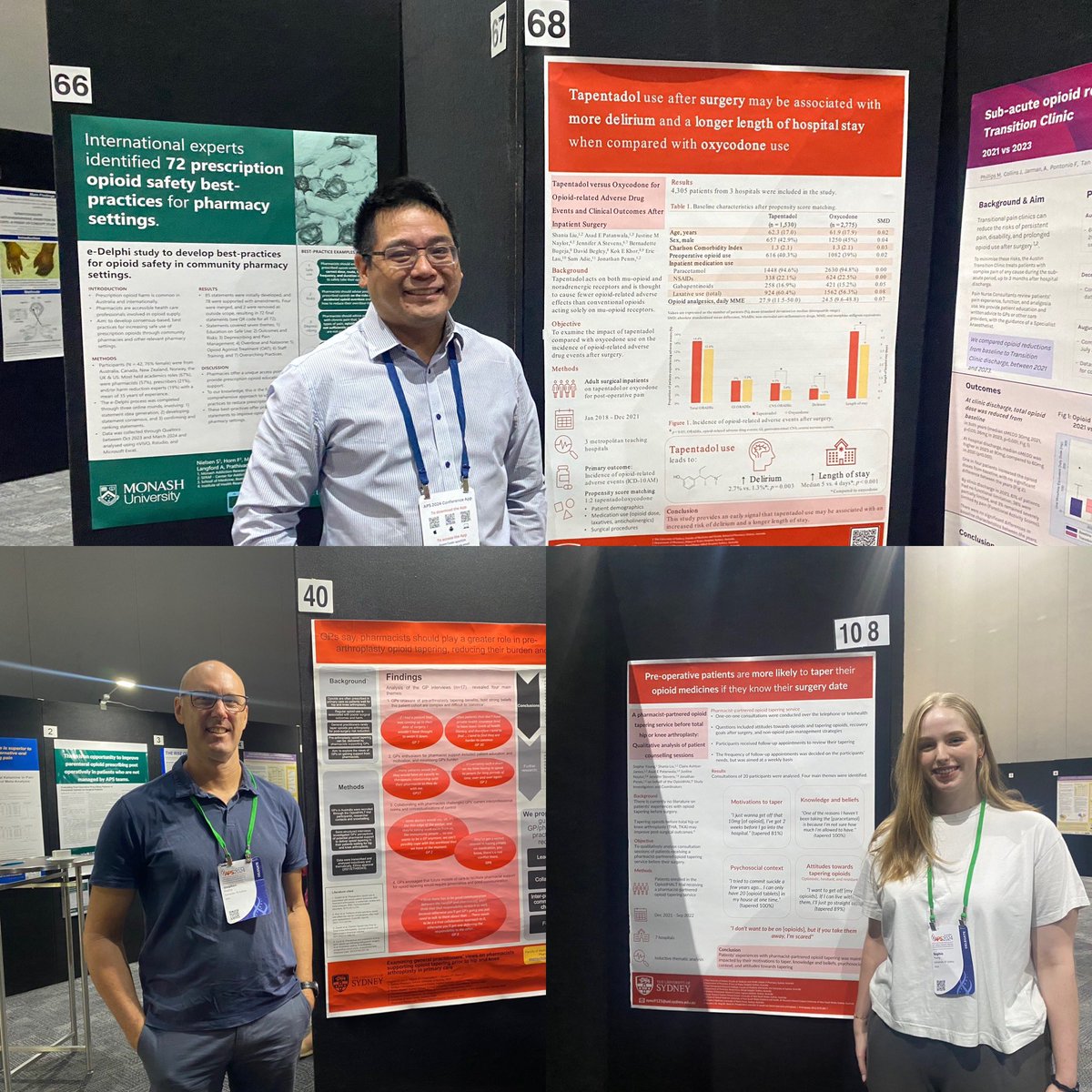 Come see our posters from my @Sydney_Uni #Pharmacy team about #tapentadol (Poster 68) and #pharmacist partnered opioid tapering before surgery (Poster 40 & 108) #AusPainSoc @AusPainSoc
