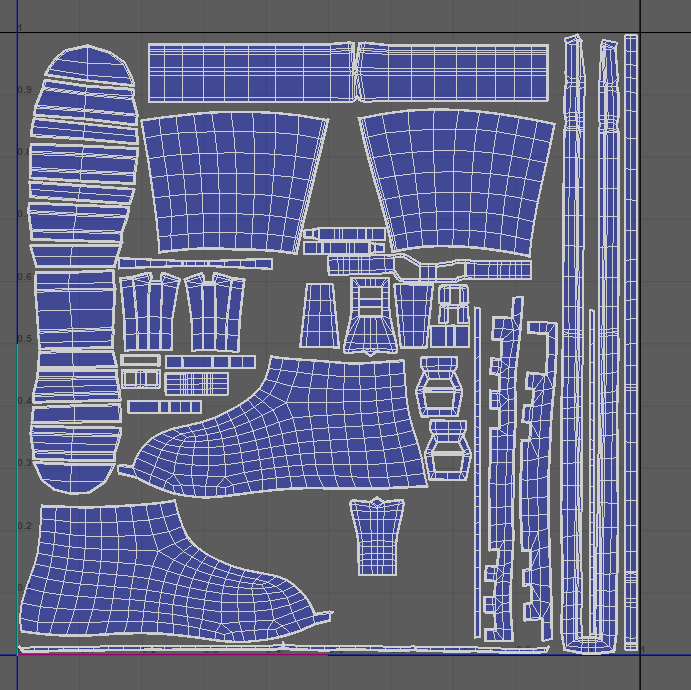 PollyOchee's tweet photo. Generally, I feel like you can tell someone is a good artist just by the way they map out their UV islands and you can immediately tell what the model is just by looking at the layout. 

let me know if you can guess what the model these UVs belong to
Hint: It's something you wear https://t.co/9KorMJCvgW
