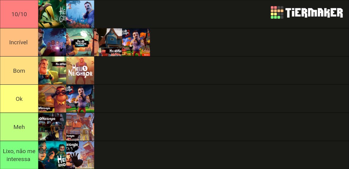FreddyFFG's tweet photo. Criei minha tierlist de Hello Neighbor
Agora é sua vez
#BBB24 #HelloNeighbor #HelloNeighbor2 #HelloNeighborVR #bbtvi #PergunteaoHuggyWuggy #PergunteaoBendy https://t.co/ktZ4P6yNeo