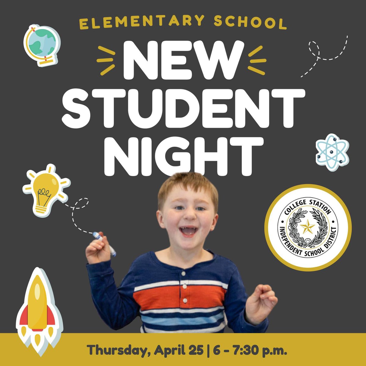 Join us at our elementary schools for New Student Night this Thursday, April 25 from 6-7:30 p.m.!🎉 This come-and-go open house event is for new elementary families (grades K-4) We can't wait to meet you! #SuccessCSISD