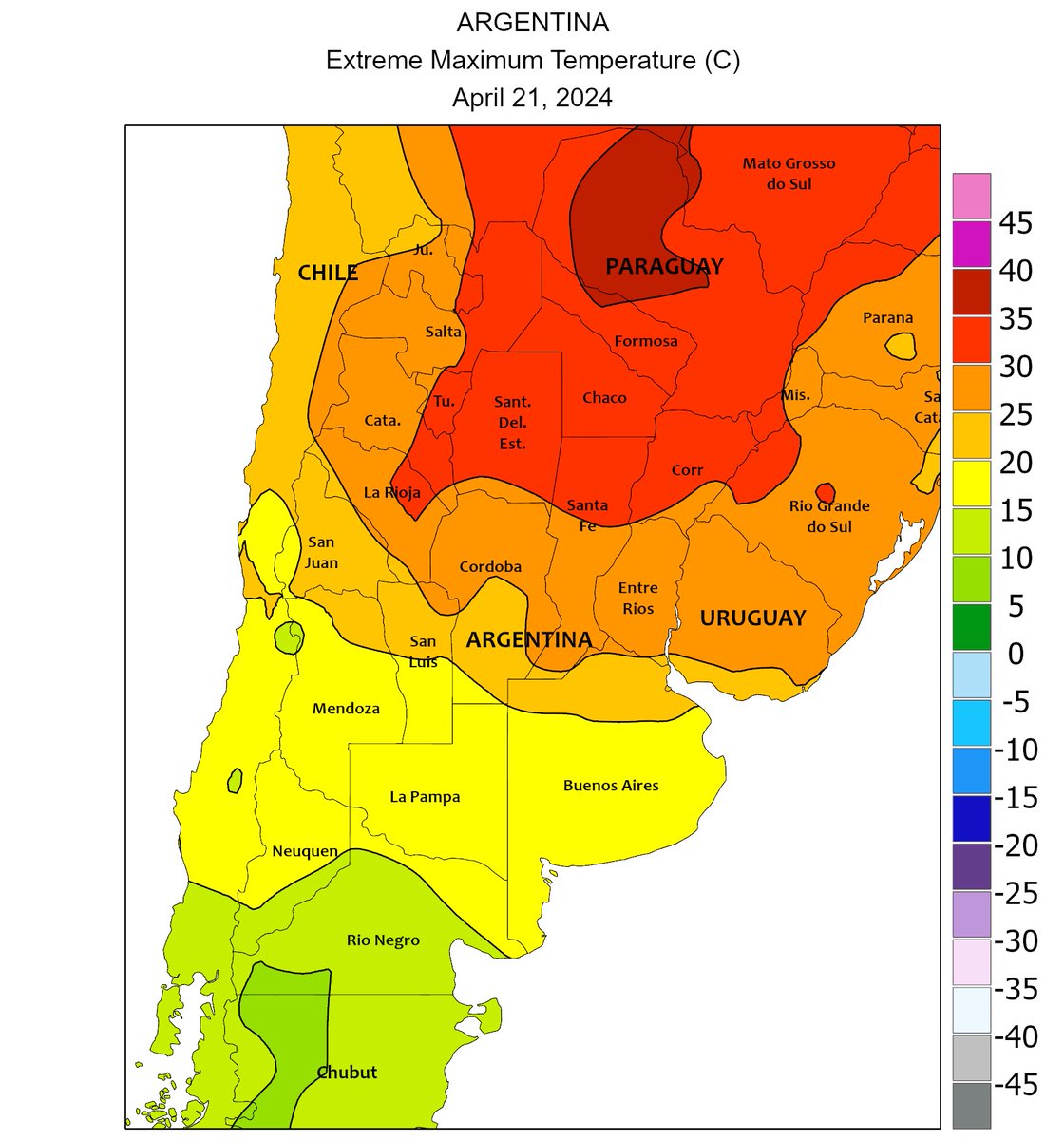 #Lunes 📡🛰️🔮👉🌡#Pronósticos #Forecast #Temperaturas máximas de ayer #suelos #BahiaBlanca #BuenosAires #LaPampa #SantaFe #Argentina #Uruguay #Paraguay #Brasil