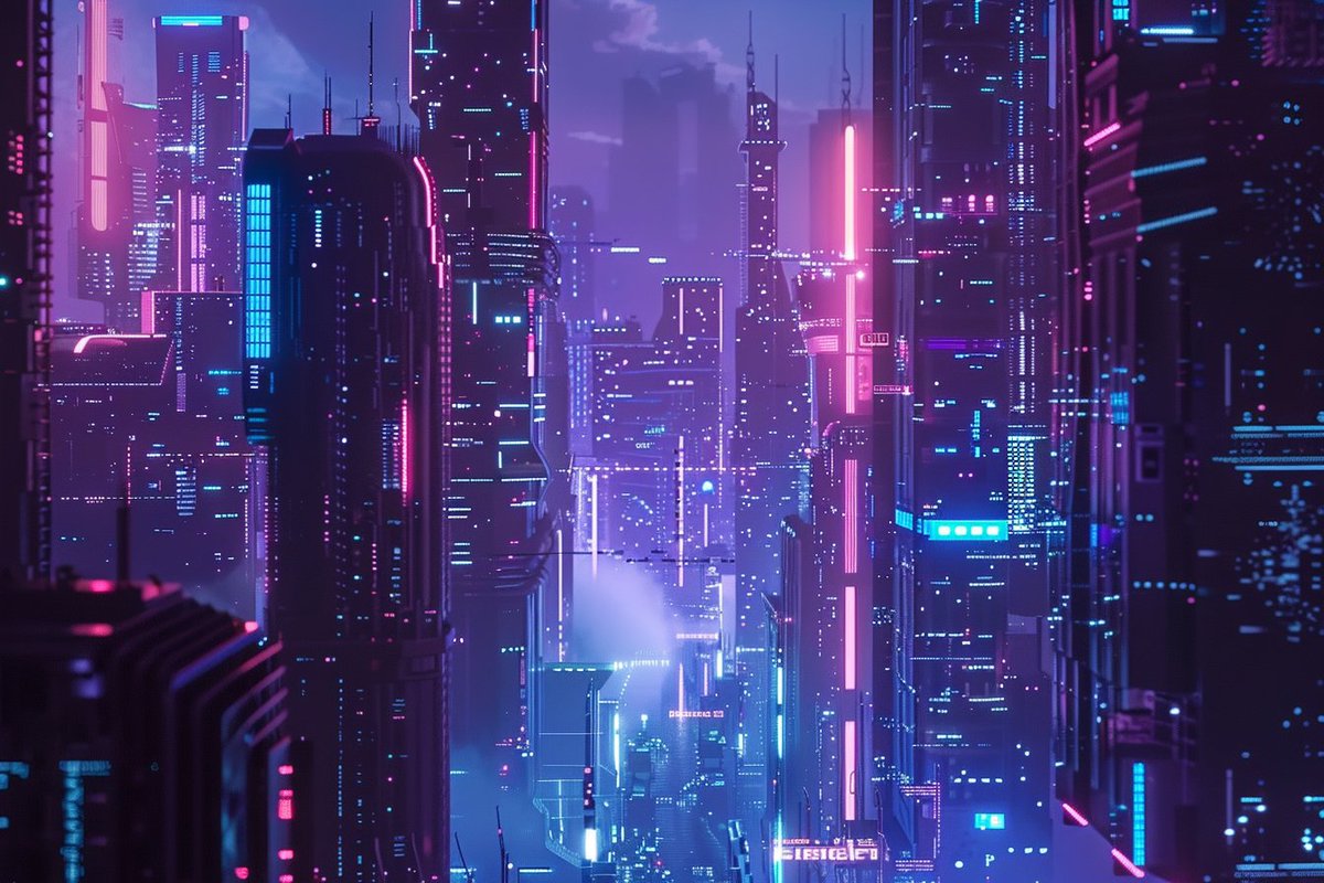 ✨Step into the neon-lit future with this 'Cyberpunk city at night'! Futuristic architecture glows under night skies. A sci-fi dream come true! ⚡️#cyberpunkart #neoncityscape #scifiworlds #StockPhoto