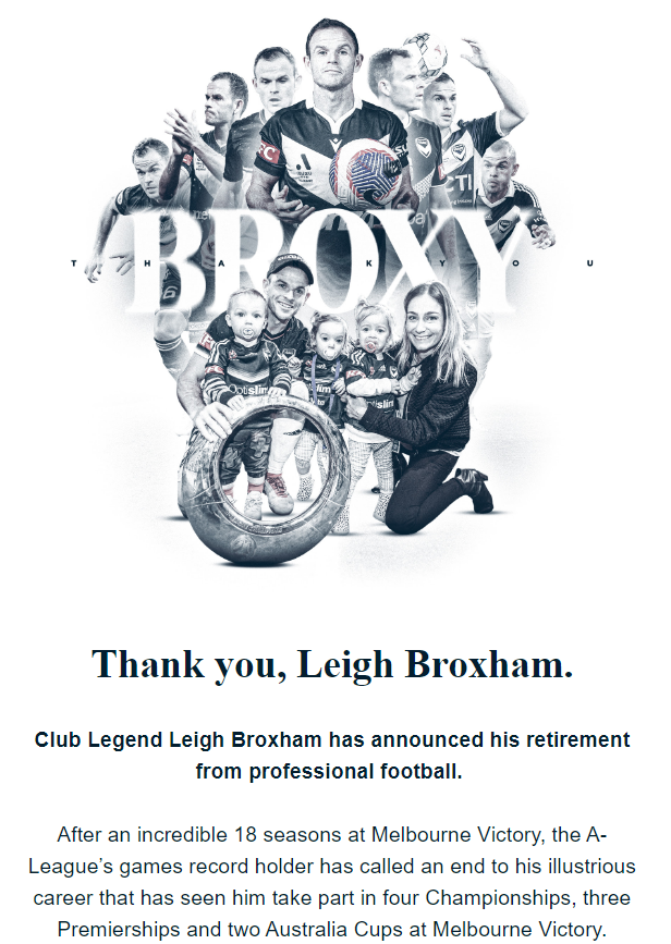 Was there for his first match at Docklands.
Will be there on Saturday night - presumably he'll be given one last appearance off the bench.

No doubting his 100% commitment when he played for MVFC.

Thanks, Broxy.
