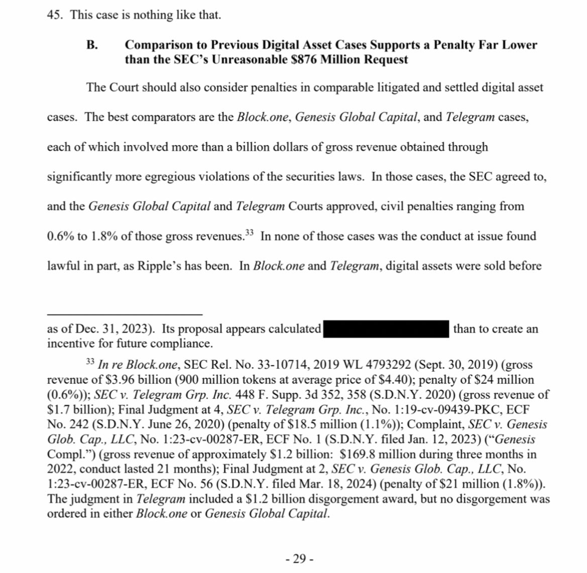 RIPPLE STATES ANY PENALTY SHOULD NOT EXCEED 10 MILLION DOLLARS! 

In the most recent RIPPLE vs SEC filing
Ripple lawyers cite telegram in their filing in support of this argument..... 

CHUMP CHANGE