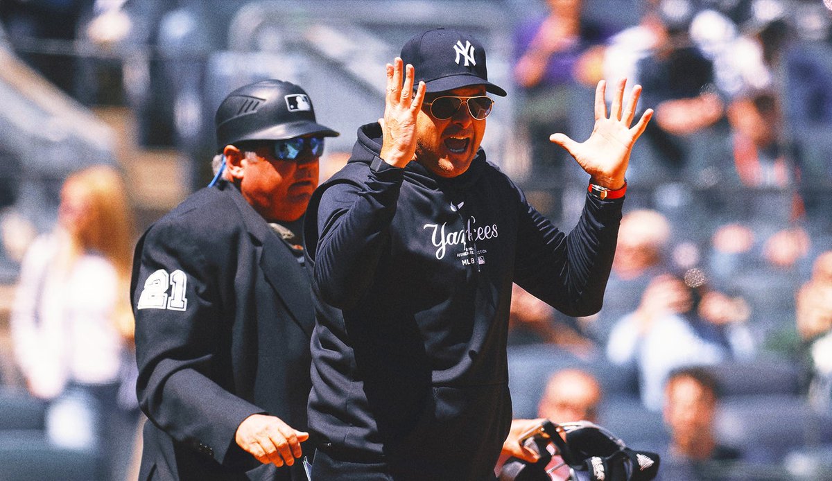 .@FOXSports | #Yankees' #AaronBoone ejected five pitches into game vs. A's after fan #outburst bit.ly/3UEH90d #NY #NewYork #Bronx #sports #baseball #MLB #umpire