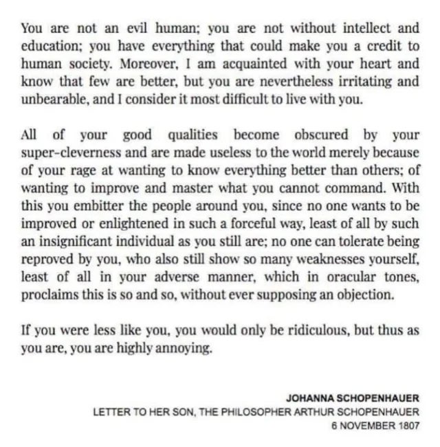 Nothing I can do about Schopenhauer. His mom already murdered him.