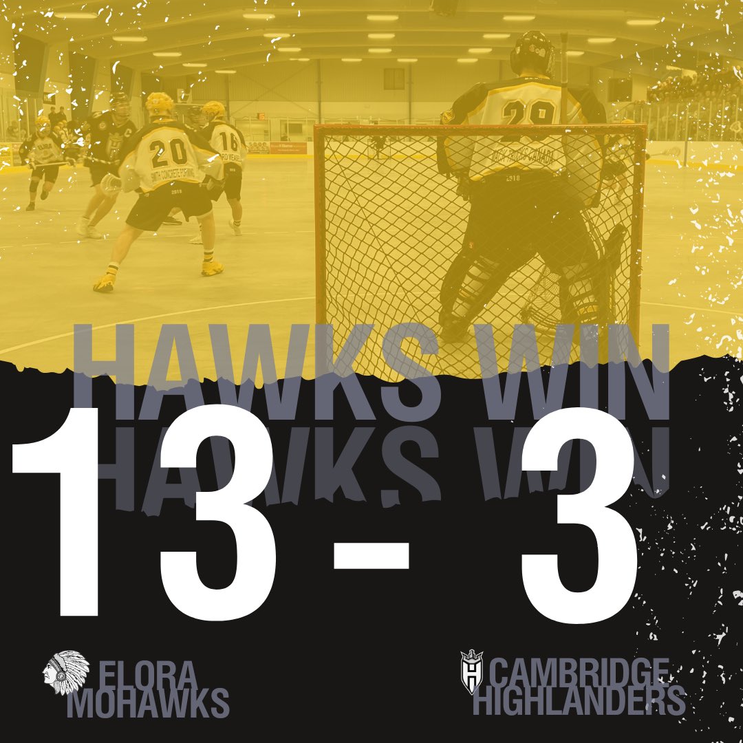 🔥 MOHAWKS WIN 🔥

Hawks with back-to-back wins at home taking game 2 against Cambridge. 

🥍 Next game on the road in St. Catharine’s on Wednesday 

#eloramohawks #gohawksgo #blackandyellow #hometownproud #elora #fergus #centrewellington #ontariolacrosse #ojbll #lax #laxlife