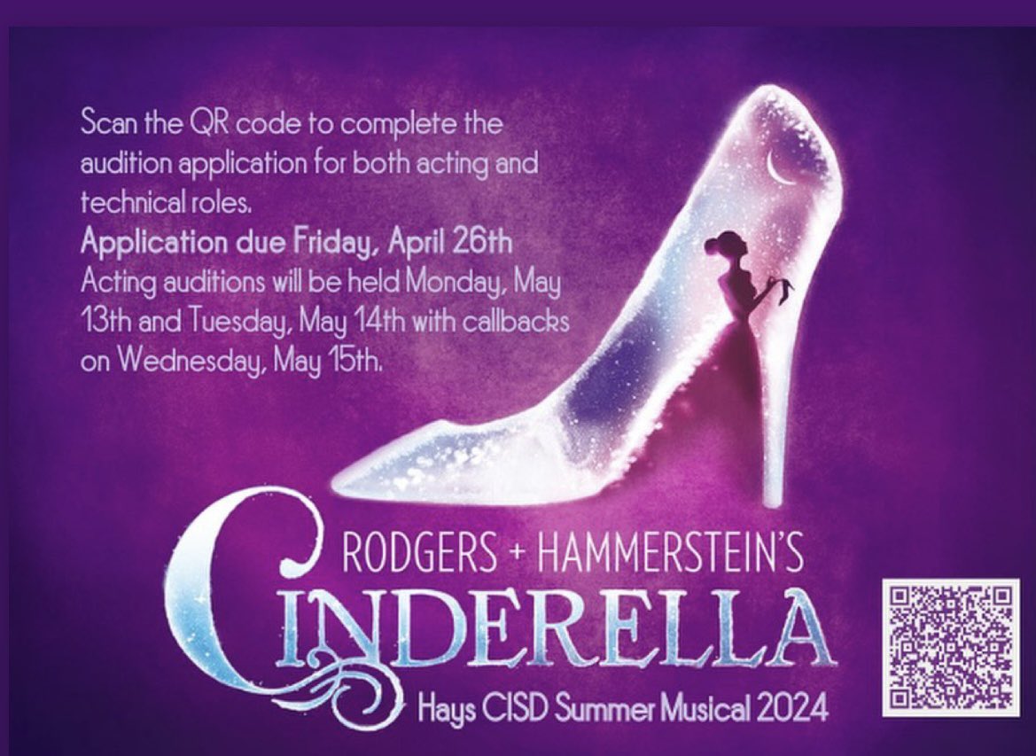 Audition to be part of the <a href="/HaysCISD/">Hays CISD</a> Summer Musical!!  Applications due Friday, 4/26!!
docs.google.com/forms/d/e/1FAI…