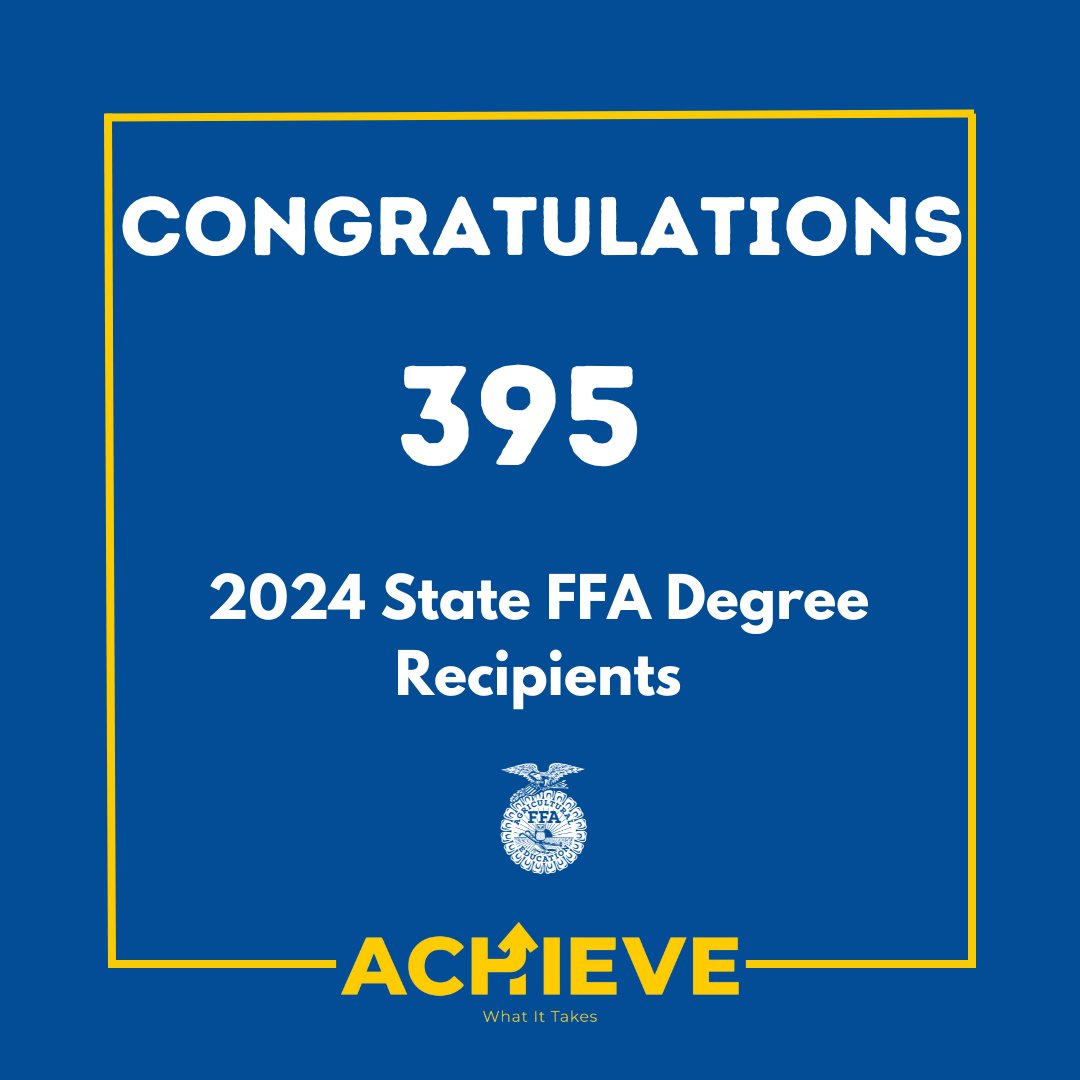 Congratulations to the 2024 Minnesota FFA State Degree recipients! This year 395 members were awarded their State Degree. A full list is available at mnffa.org under State Convention Results. #achieveffa #whatittakes24