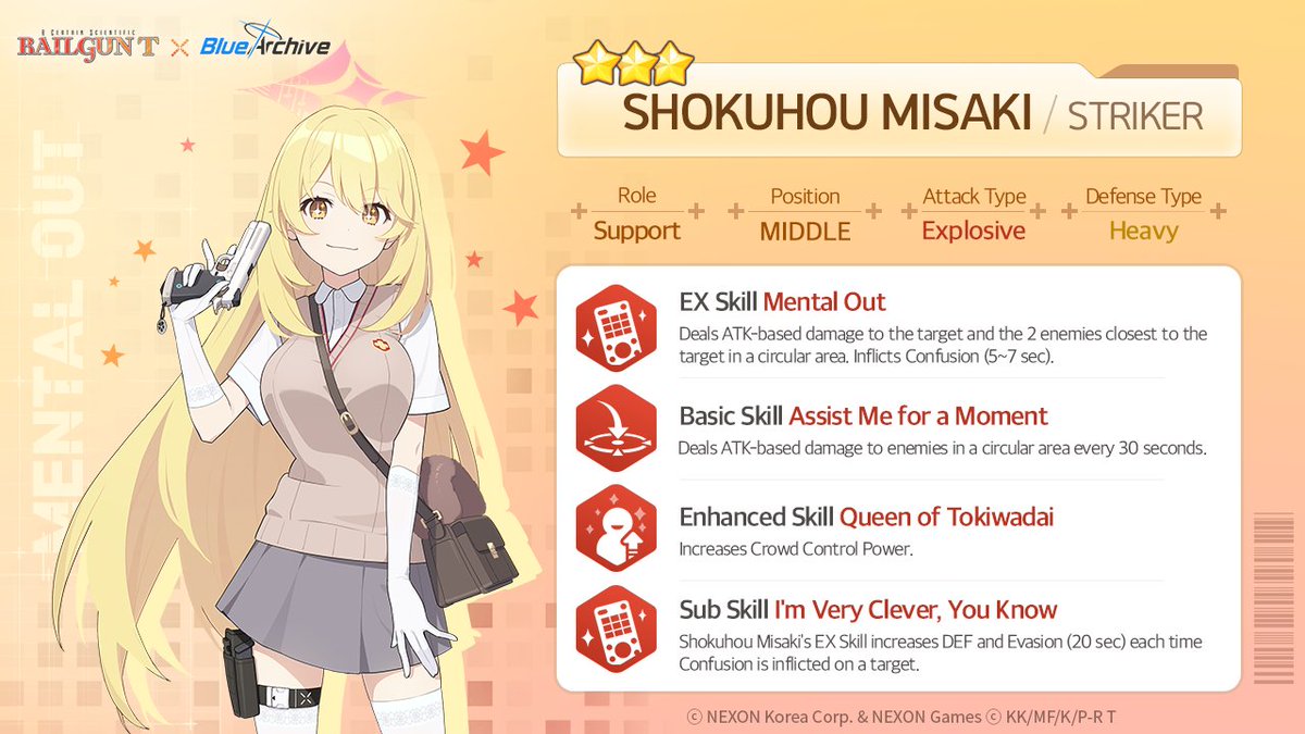 [Unique Pick-Up Recruitment Preview]

A New Unique Pick-Up Recruitment will begin on 4/30 (Tue)!
Pick-Up Student: 3★ Shokuhou Misaki

Pick-Up Recruitment Schedule:
4/30 (Tue) After Maintenance – 5/14 (Tue) 1:59 AM (UTC)

#BlueArchive