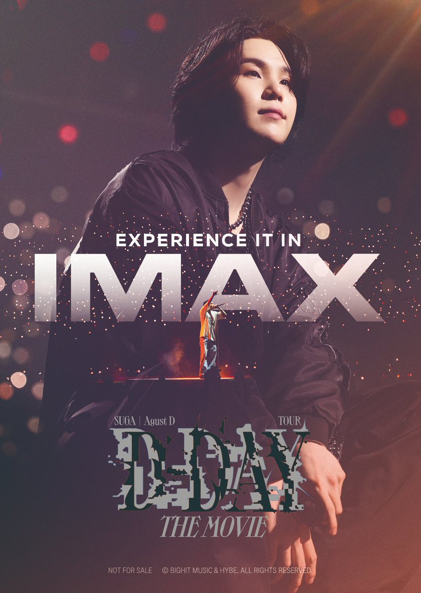 映画『#SUGA | Agust D TOUR 'D-DAY' THE MOVIE』 いよいよ、明日より2日間限りのIMAX先行上映会が開催！ 📌上映劇場一覧：eigakan.org/theaterpage/sc… 📅日時：4月24日(水)~4月25日(木) 🎁特典：IMAX版ポスタービジュアルカード(A6サイズ) チケット予約受付中💜 #AgustD #D_DAY_TOUR #D_DAY_THEMOVIE