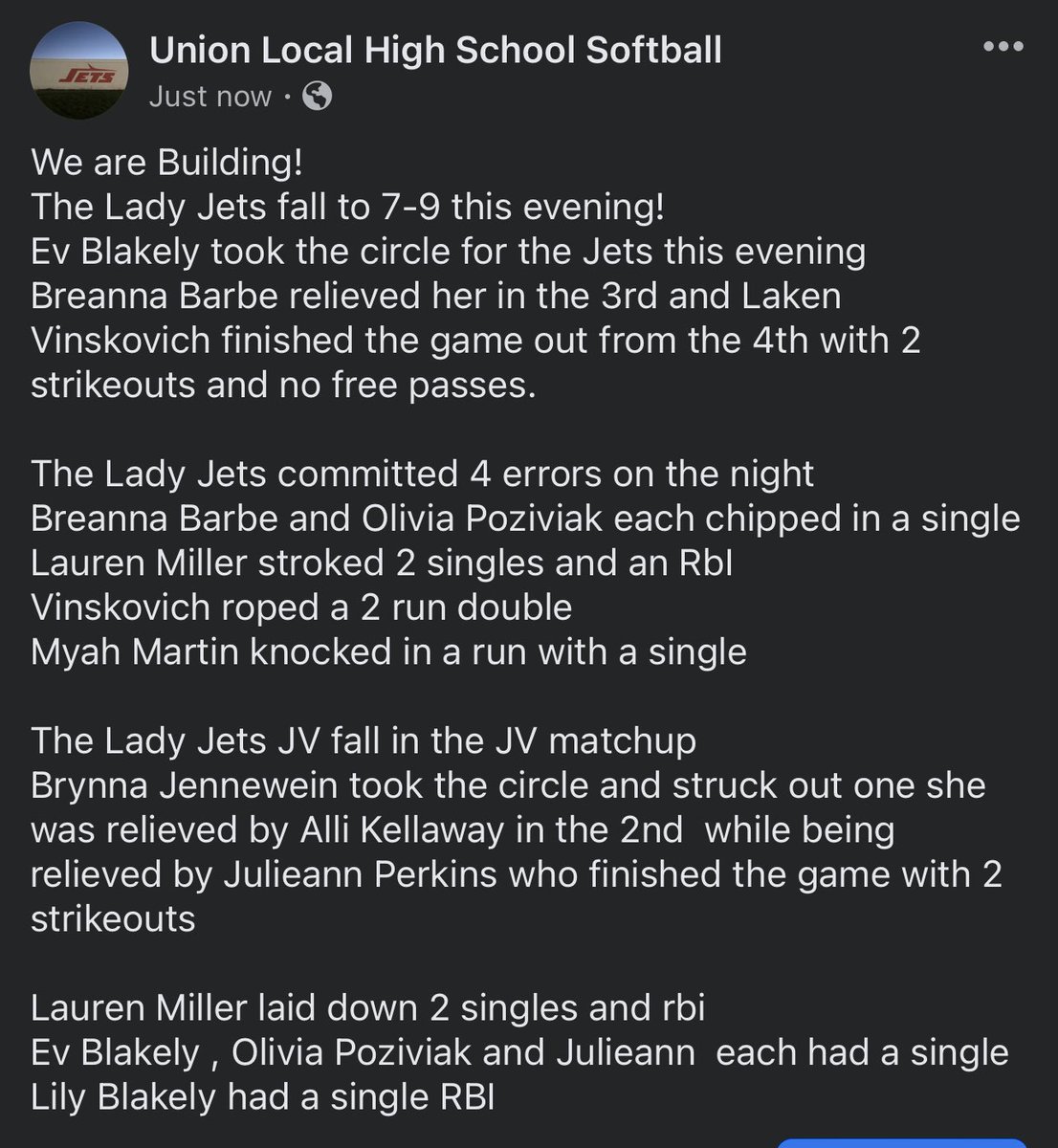 Jets Softball tweet media