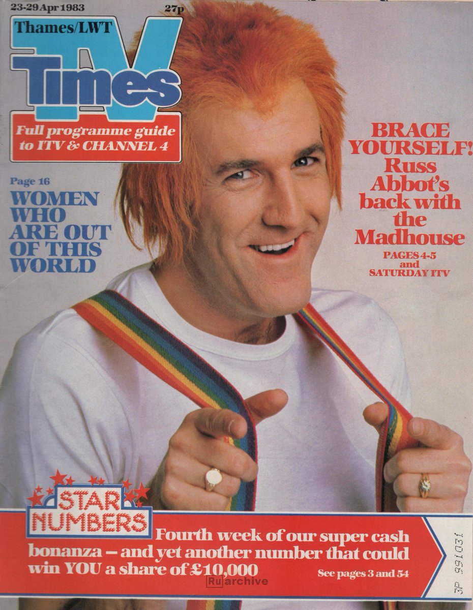 From w/c 23 April 1983 : Brace yourserlf as Russ Abbot is on the front of the TV Times. #80s