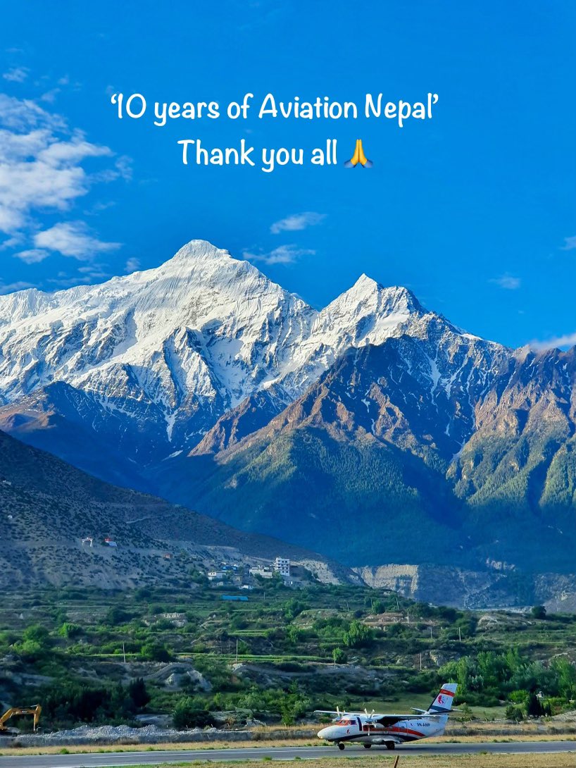 NepalAviation's tweet photo. Jomsom Airport and Mount Nilgiri welcomes Summit Air on a beautiful morning. Photo Courtesy: Naren Hari https://t.co/SbnC4KcXei