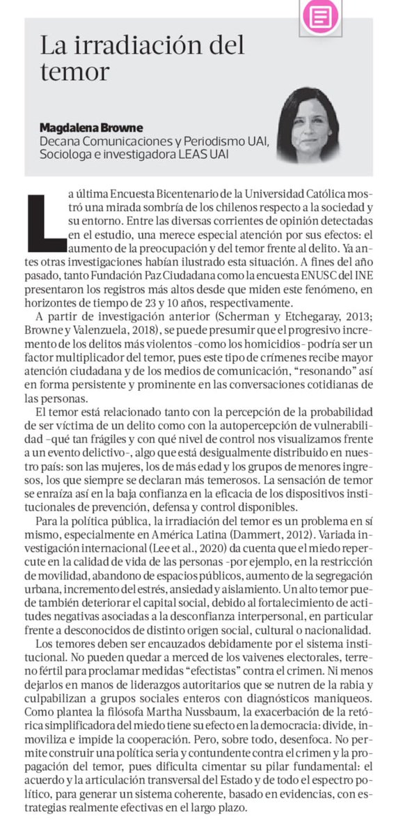 < La irradiación del temor > por @brownemagdalena @latercera 23abril2024