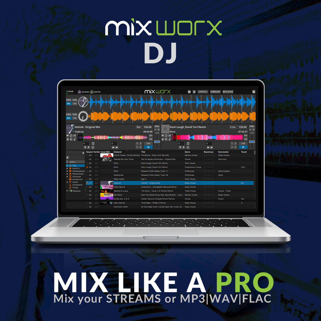 ORX has all the tools and functions that DJs need to perform creative and professional liveMIX LIKE A PRO

Mix your Streams online and offline without any interruptions.
djstream.music-worx.com/mixworx/

MIXWORX was adapted to our own needs, especially to p