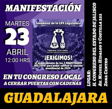 #FaltanDosMagistrados @TEPJF_informa 
#QueremosEleccionesTransparentes 

Mañana 23 de Abril 12 pm. manifestación afuera del @senadomexicano para exigir se designen ya a los 2 magistrados que faltan para la integración total del @TEPJF_informa para validar la próxima elección