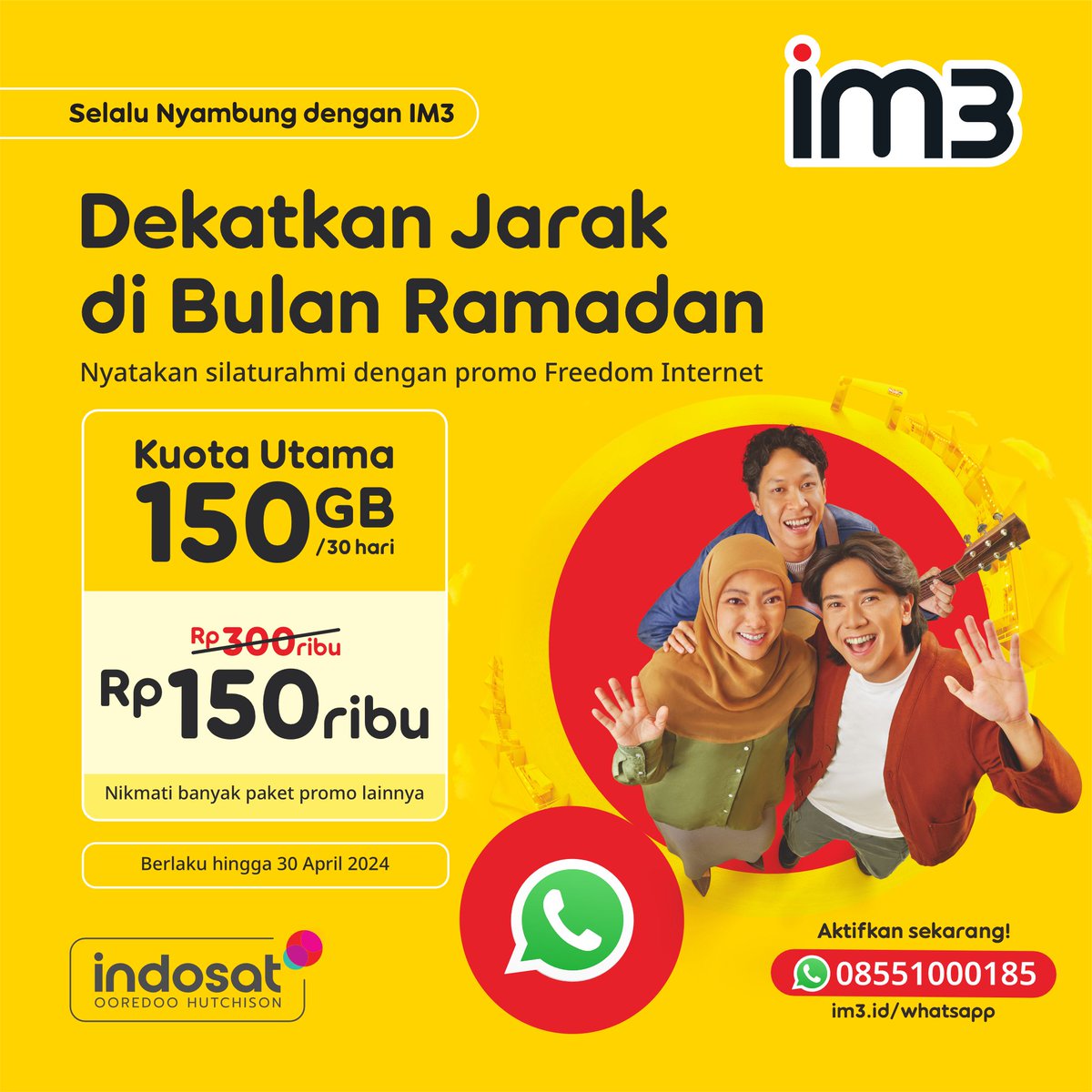 Waktu terus berjalan, tidak terasa sudah lewat libur lebaran. Setelah kembali ke fitri, kini kita kembali ke aktifitas sehari-hari 💼📝 

Tetap #NyatakanSilaturahmi bersama Paket #FreedomInternet kuota 150GB hanya dengan 150ribu spesial untuk #SahabatBaikku 💛