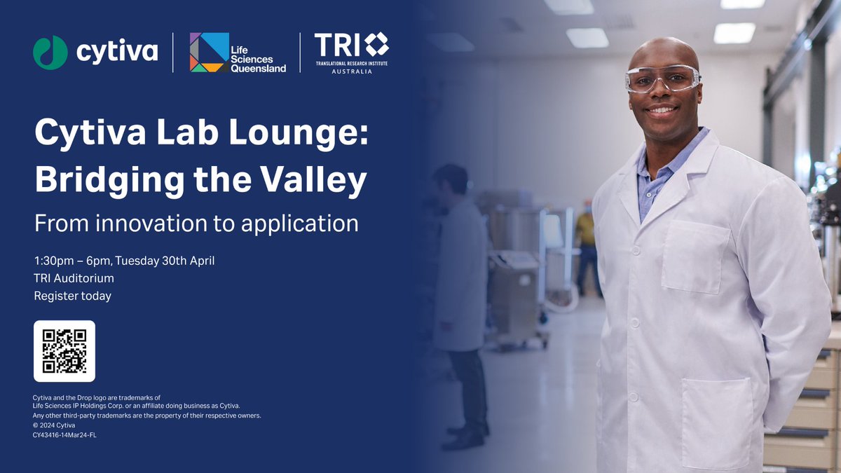 Join @Cytiva, @LSQld and TRI for a powerful half-day program on successfully transitioning from research study to practical application. Panelists share their challenges and offer practical advice, having successfully bridged this gap. Register via the QR code!