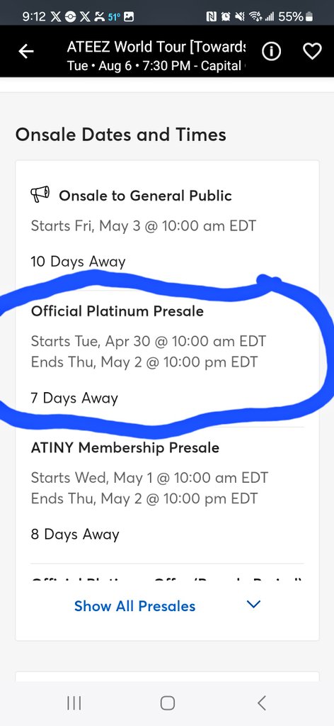 Drummer_Aurora's tweet photo. @ATEEZofficial Hey guys, I have to ask but why is it allowed to have a presale listed for a day before Atiny can use their presale codes to get tix? That's not fair to people who paid for membership at all. Please make it fair so we don't have to fight the scalpers. @kqent @CapitalOneArena https://t.co/aME0wUBltQ