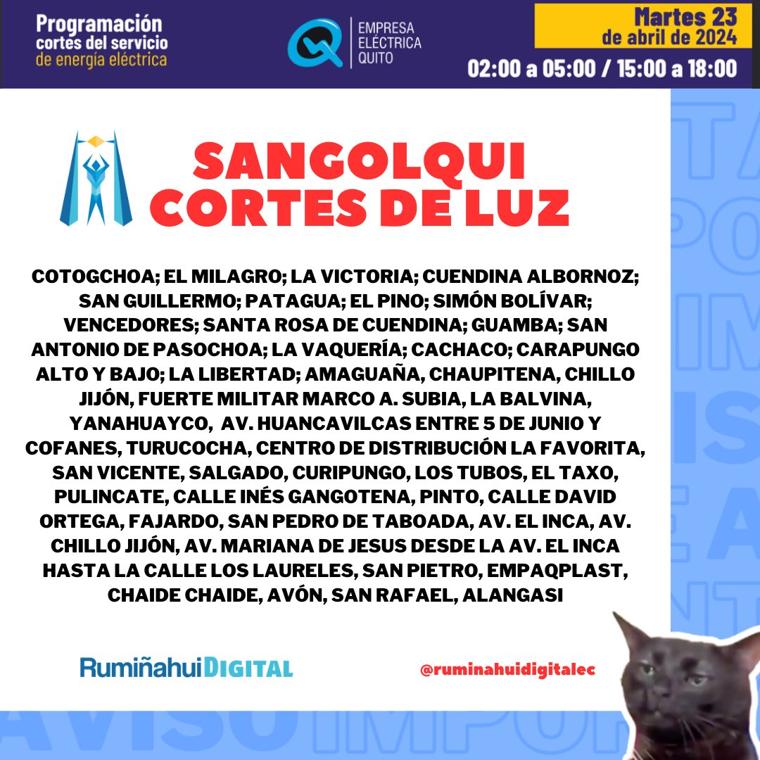 Cortes de Luz en Rumiñahui 🔴 23 de abril 2024
#sangolqui #cortesdeluz #valledeloschillos