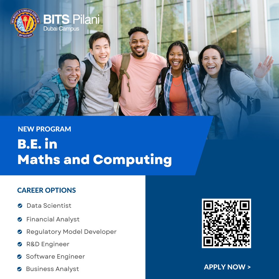 Are you fascinated by the intersection of math, statistics, and cutting-edge computing? Then our B.E. Mathematics & Computing program is the perfect launchpad for your future! Apply now: bits-dubai.ac.ae/admissions/