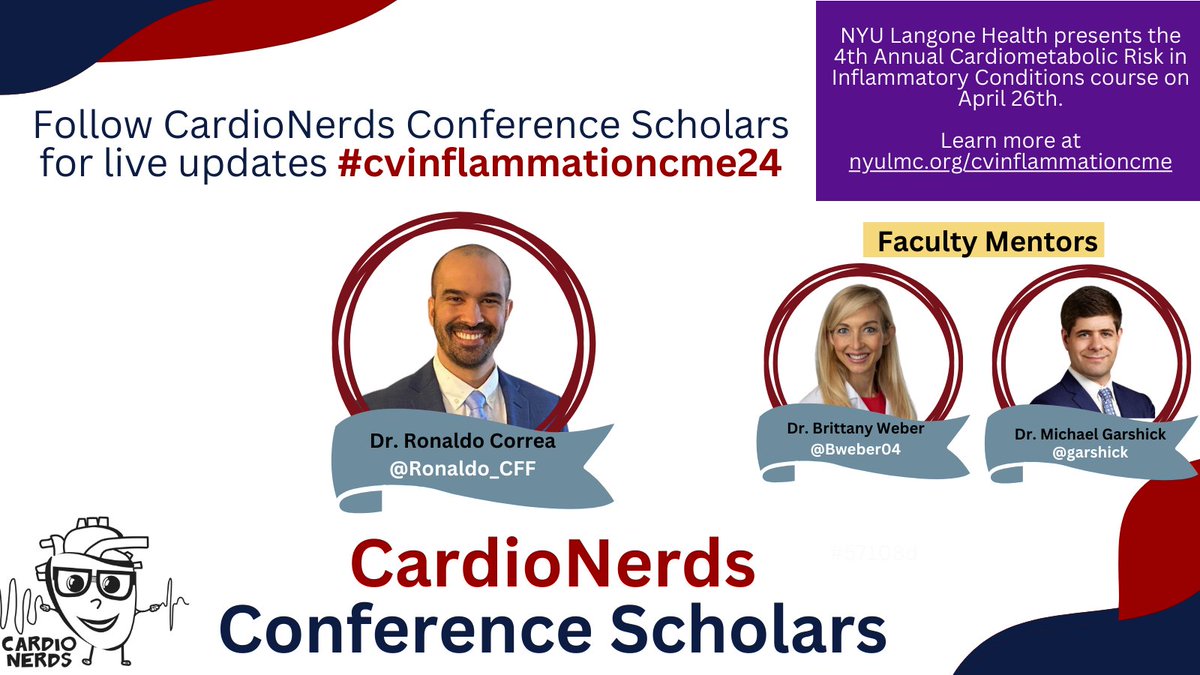 Join us on the 4th annual Cardiometabolic Risk in Inflammatory Condition on April 26th Learn more at nyulmc.org/cvinflammation… After 12 pm on Tues 4/23, only onsite registration is available @CardioNerds @NYUCVDPrevent @Bweber04 @garshick @BrighamWomens @AmitGoyalMD @Dr_DanMD