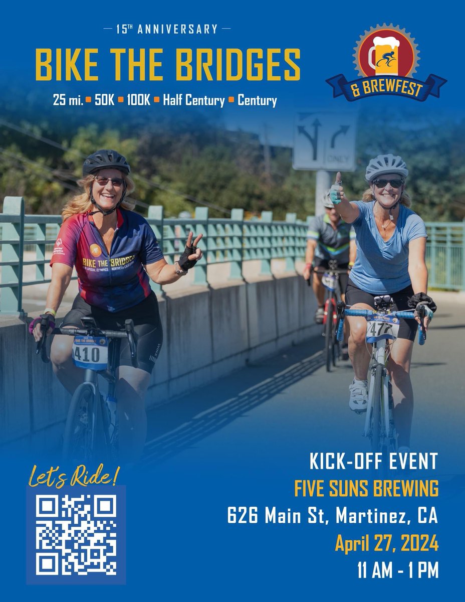 Let's Ride! Join us to learn about Bike the Bridges & Brewfest at Five Suns Brewing this Saturday. Bike the Bridges & Brewfest will be held on October 5 in Martinez & feature scenic cycling routes, a lively brewfest & more! TheBridgeRide.com.