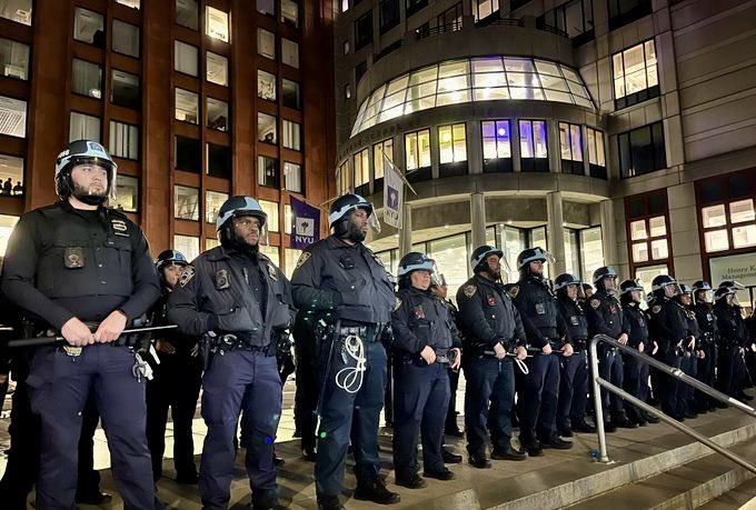 NYU’s administration tonight joined the shameful list of US universities that called the police to arrest their own students and faculty for protesting against an ongoing genocide